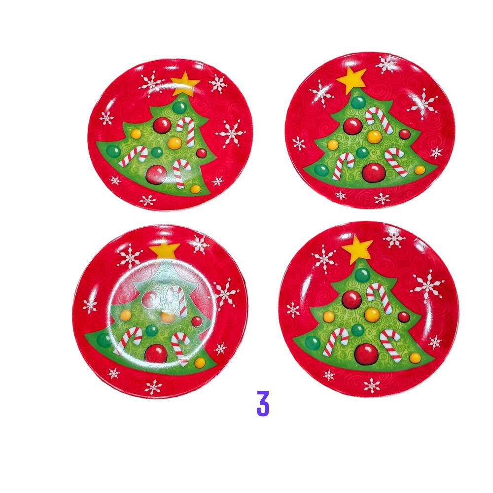 Cracker Barrel Christmas Red Tree Dessert Plates‎ Set of 4